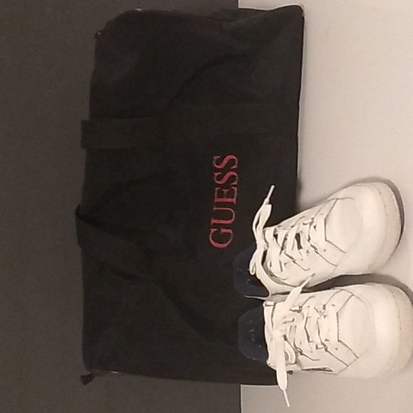 Lot of 2 Guess girl's white sneakers size 4.5 & black duffle bag - Picture 1 of 12
